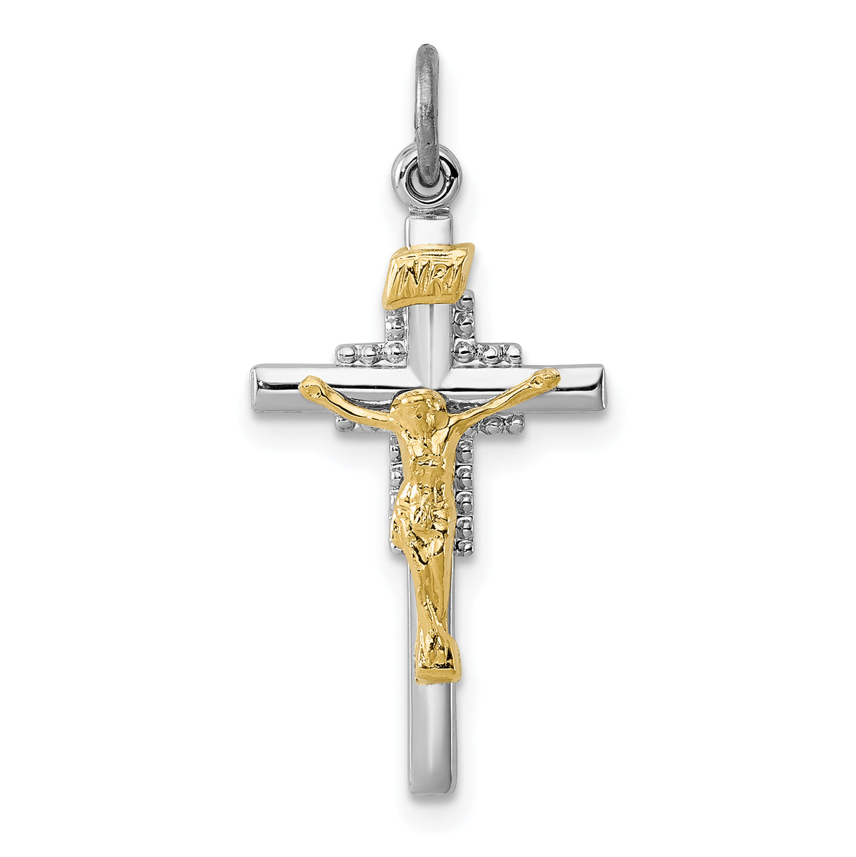 Sterling Silver Rhodium-plated & Vermeil INRI Crucifix Charm