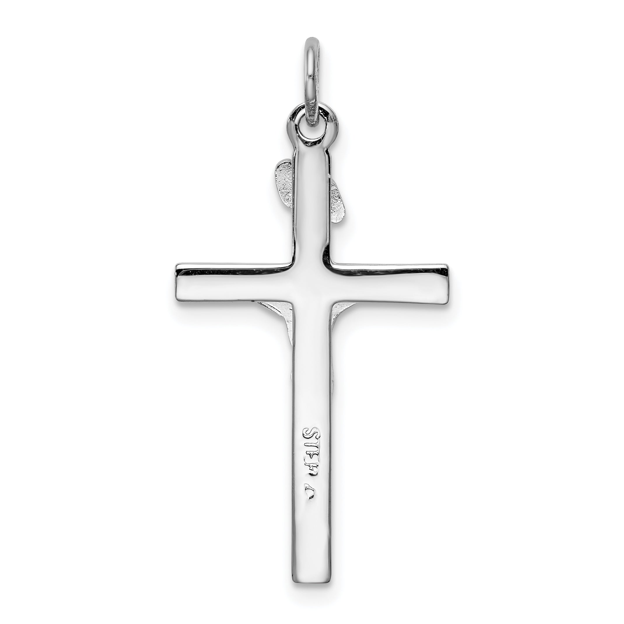 Sterling Silver Rhodium-Plated INRI Crucifix Charm with Polished Finish