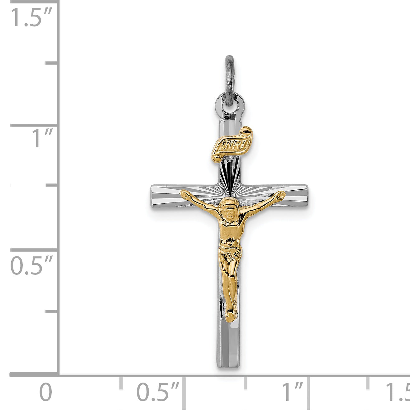 Sterling Silver Rhodium-Plated INRI Crucifix Charm with Polished Finish