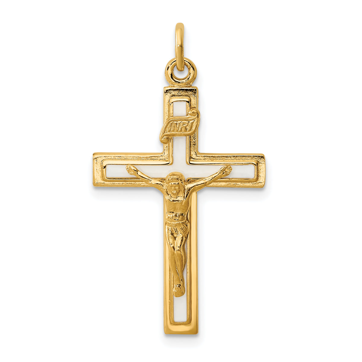 Sterling Silver Enamel w/Yellow Vermeil INRI Crucifix Charm