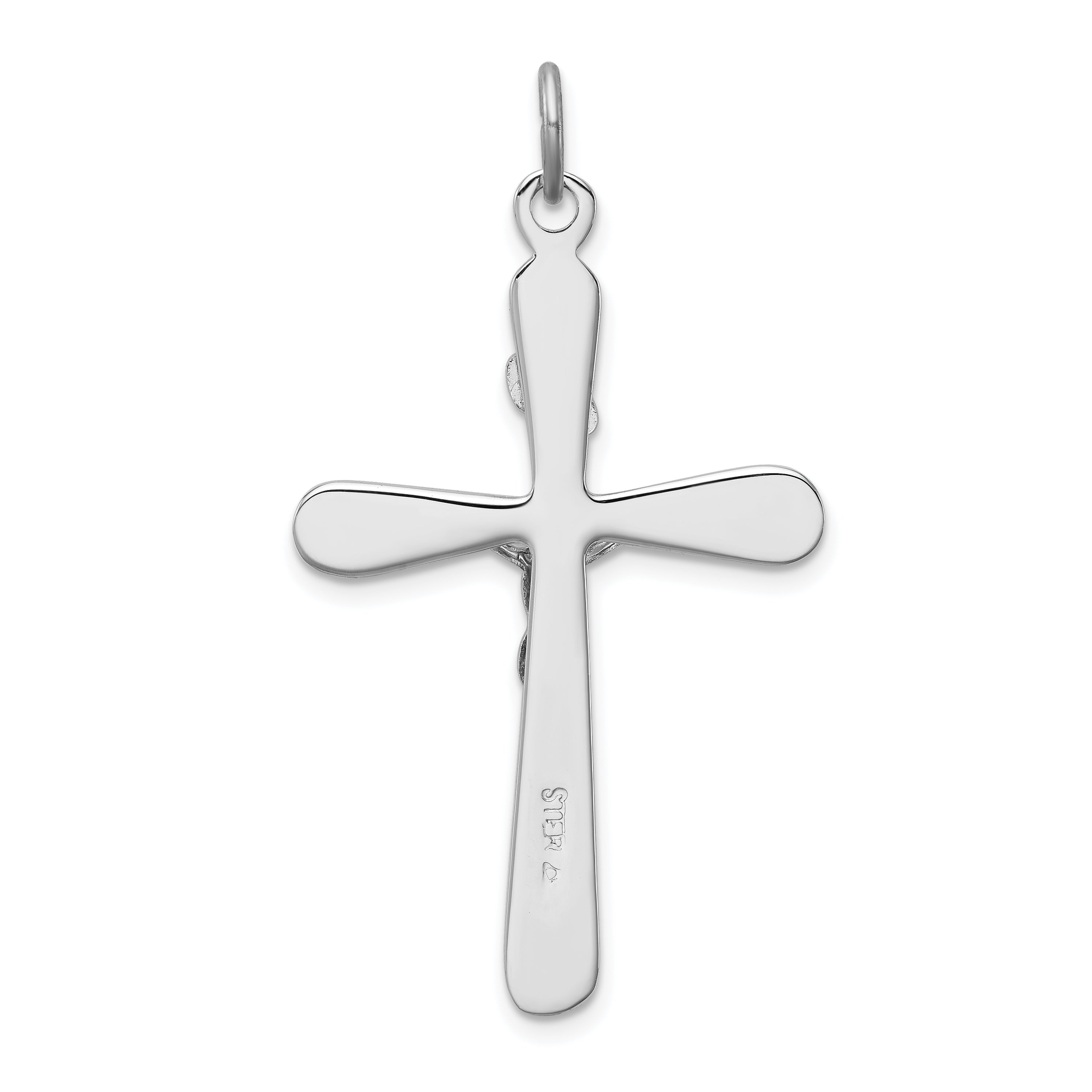 Sterling Silver Rhodium-Plated INRI Crucifix Pendant with Polished Finish