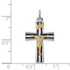 Sterling Silver 925 INRI Crucifix Charm with Rhodium-Plated Gold-Tone Finish