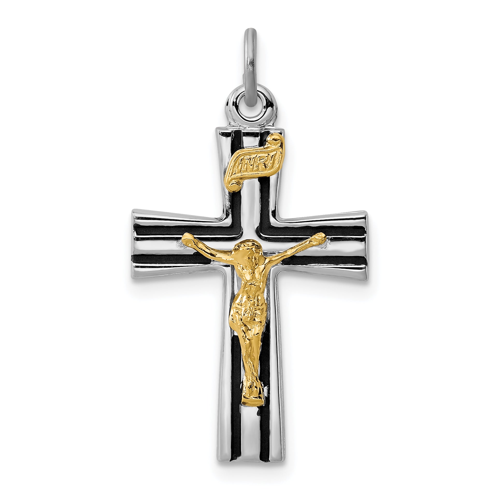 Sterling Silver Rhodium-plated Gold-tone INRI Crucifix Charm