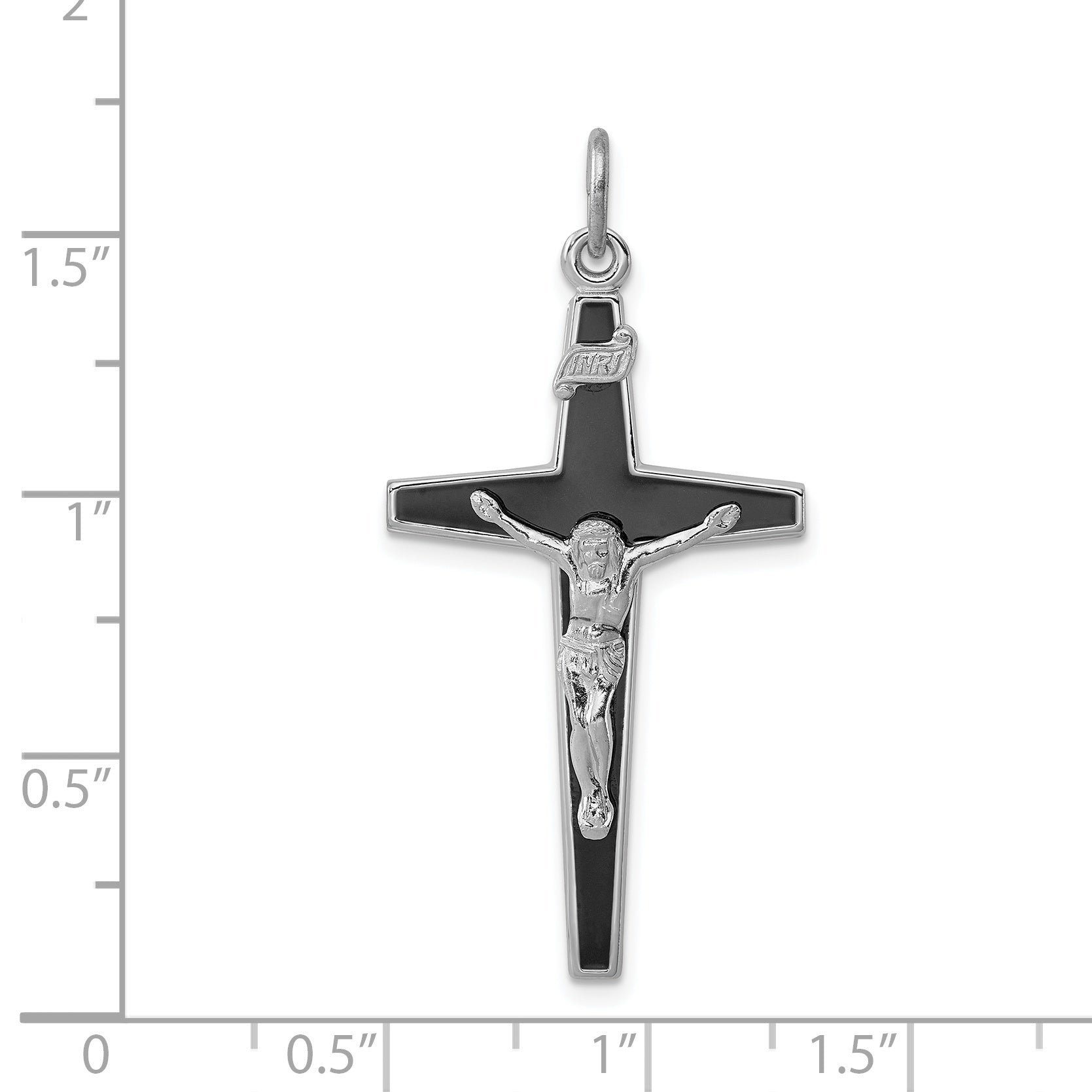 Sterling Silver 925 Rhodium-Plated Enameled Crucifix Pendant Polished Finish