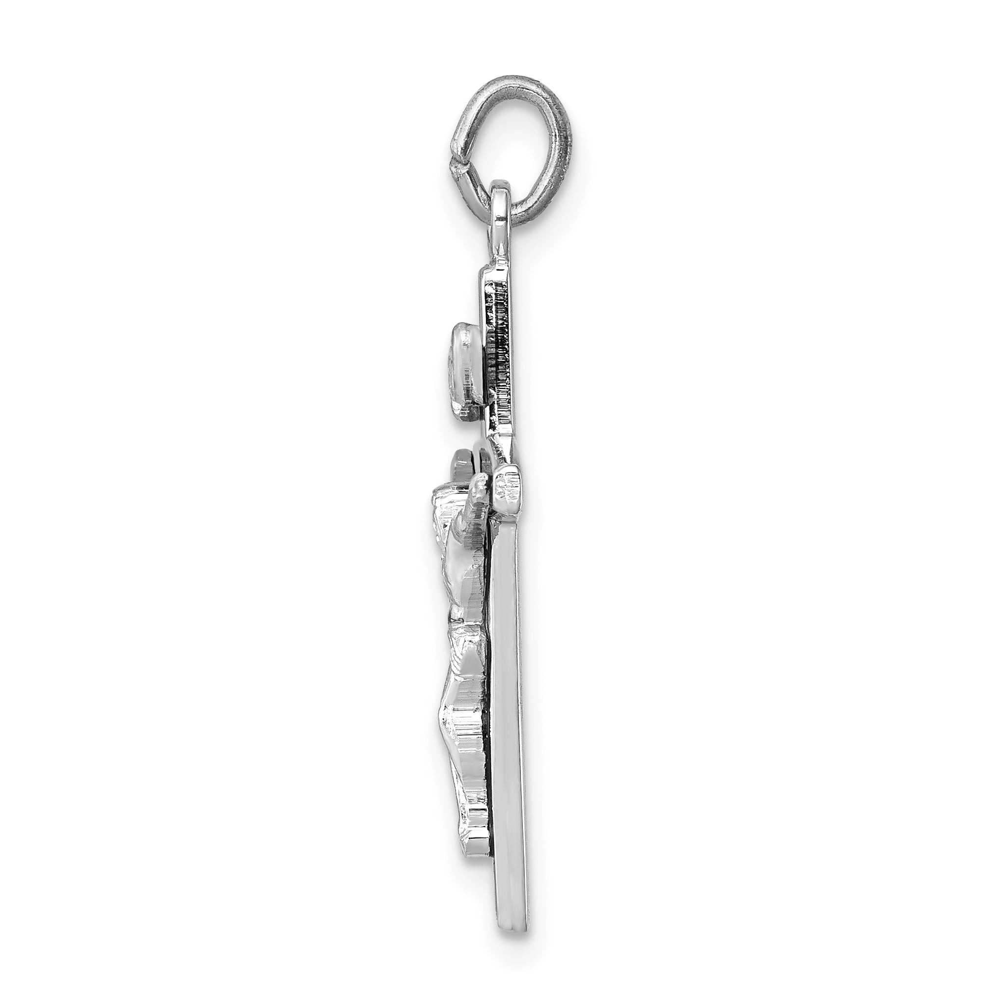 Sterling Silver 925 Rhodium-Plated Enameled Crucifix Charm  Polished, Solid Design