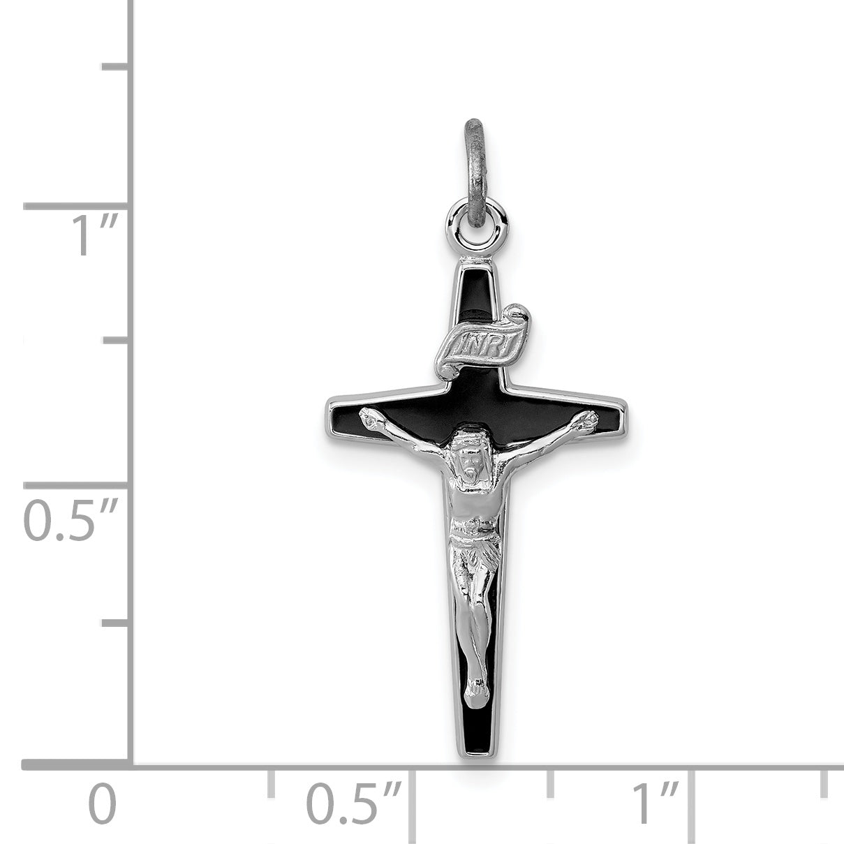 Sterling Silver 925 Rhodium-Plated Enameled Crucifix Charm – Polished, Solid Design