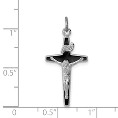 Sterling Silver 925 Rhodium-Plated Enameled Crucifix Charm  Polished, Solid Design