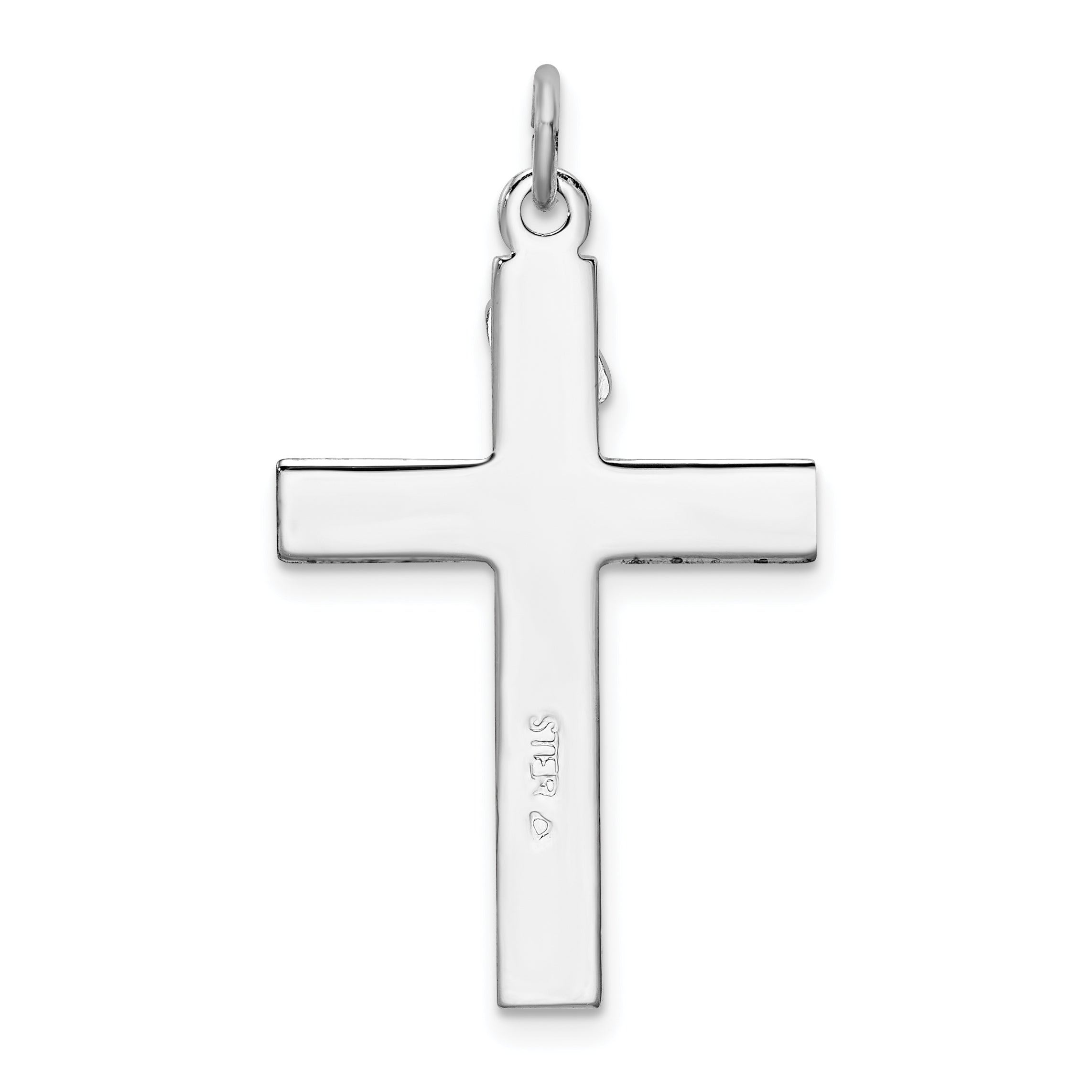 Sterling Silver 925 Polished Crucifix Pendant with Rhodium-Plated Enamel Finish