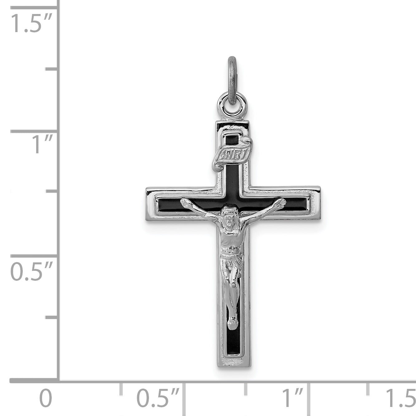 Sterling Silver 925 Polished Crucifix Pendant with Rhodium-Plated Enamel Finish