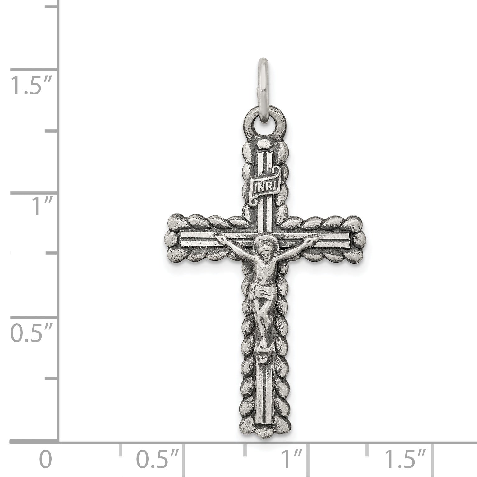 Sterling Silver 925 INRI Crucifix Pendant with Antiqued Polished Finish