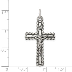 Sterling Silver 925 INRI Crucifix Pendant with Antiqued Polished Finish