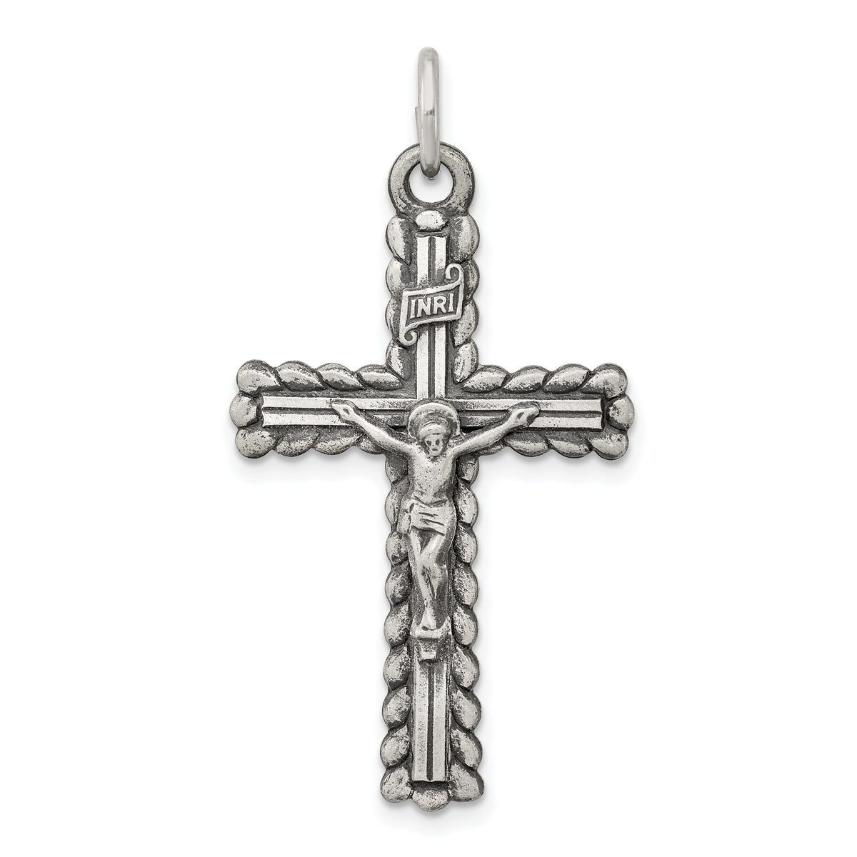 Sterling Silver Antiqued INRI Crucifix Pendant