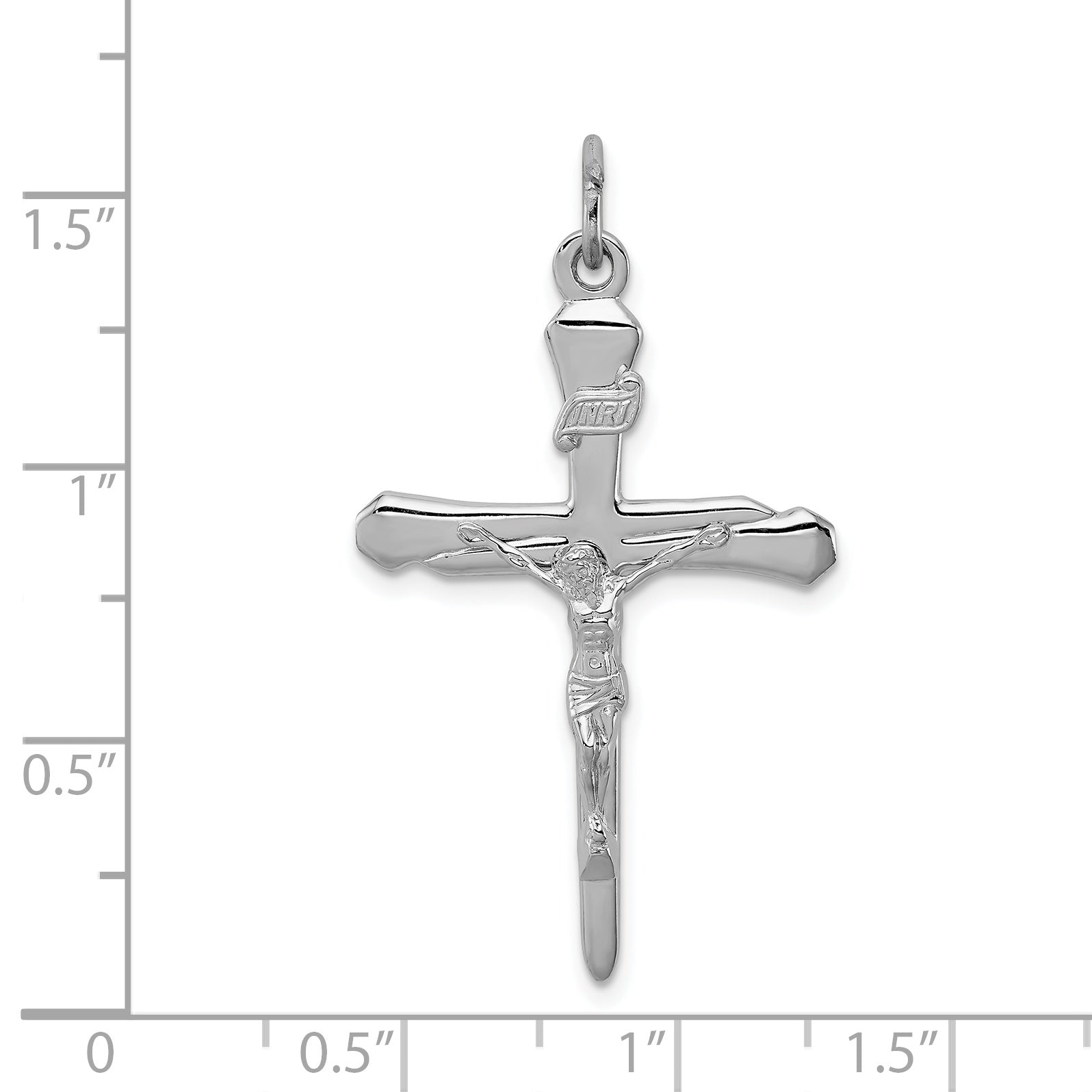 Sterling Silver 925 Rhodium-Plated Crucifix Pendant with Polished Solid Design