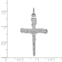 Sterling Silver 925 Rhodium-Plated Crucifix Pendant with Polished Solid Design