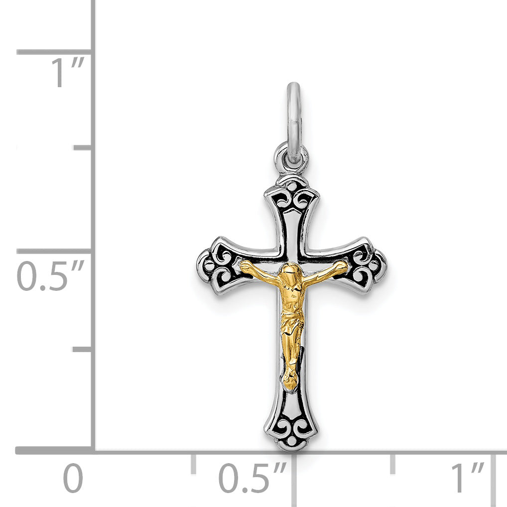 Sterling Silver Rhodium-plated & Vermeil Crucifix Charm