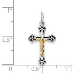 Sterling Silver Rhodium-plated & Vermeil Crucifix Charm