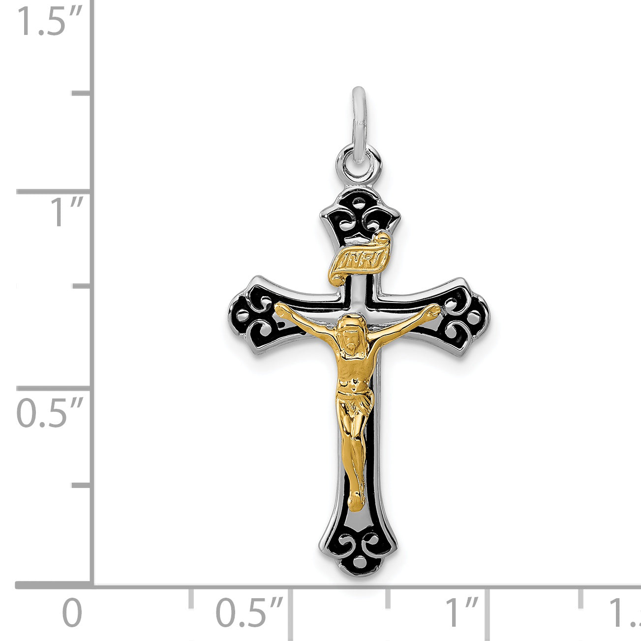 Sterling Silver Rhodium-Plated Crucifix Pendant with Polished Finish