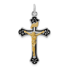 Sterling Silver Rhodium-plated & Vermeil Crucifix Pendant