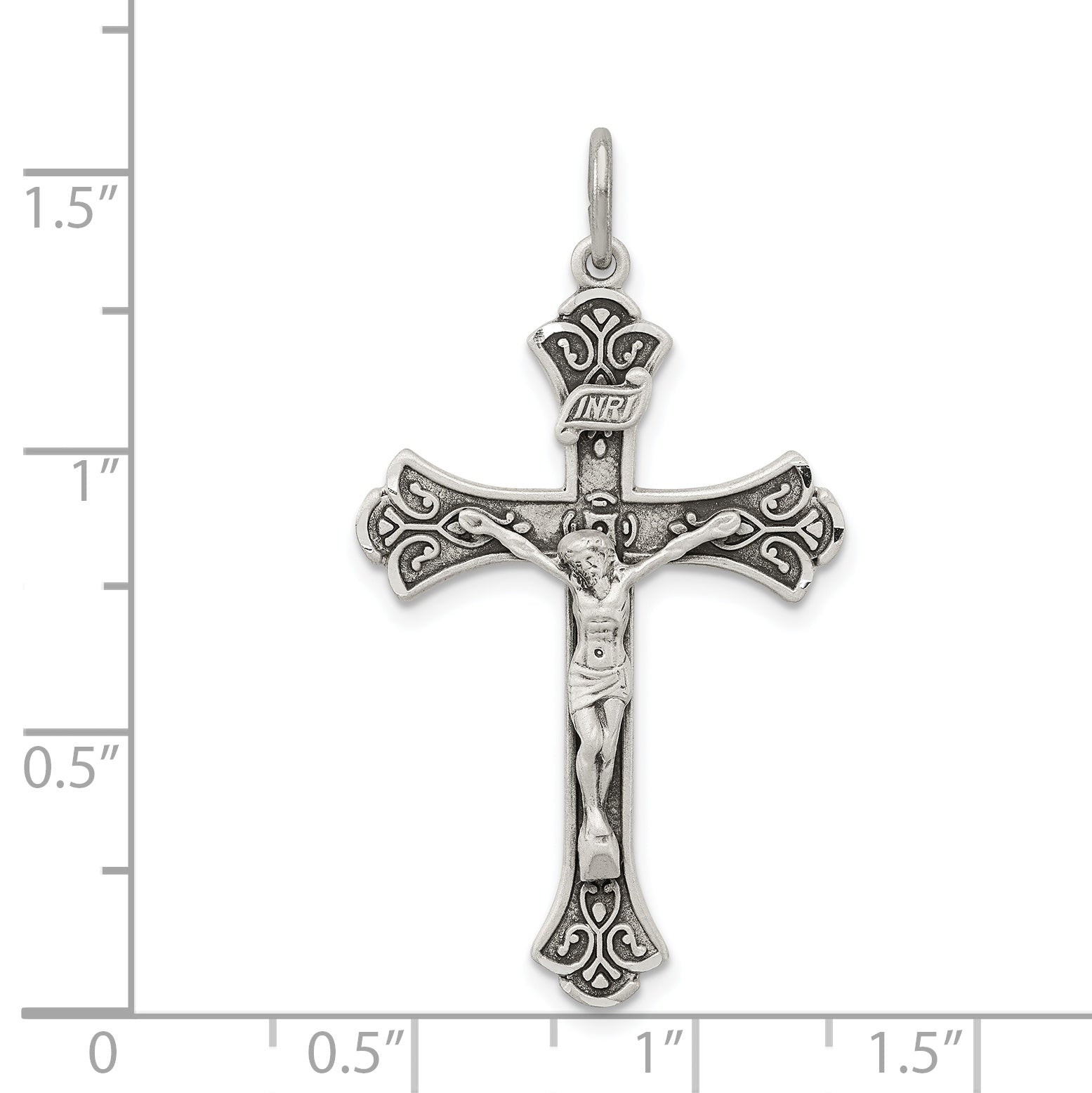 Sterling Silver 925 INRI Crucifix Pendant with Antiqued Finish Solid, Gift Ready