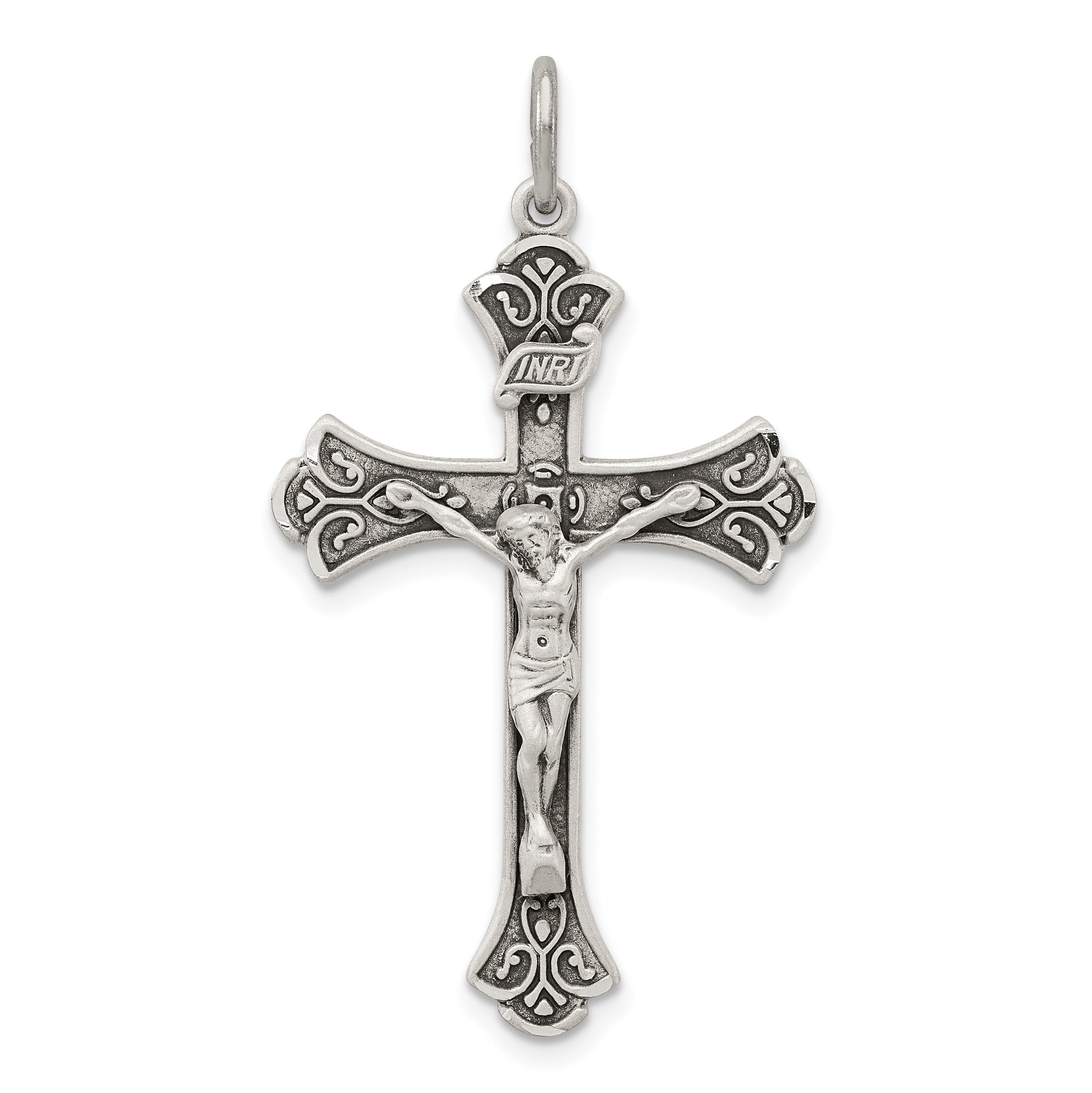 Sterling Silver Antiqued INRI Crucifix Pendant