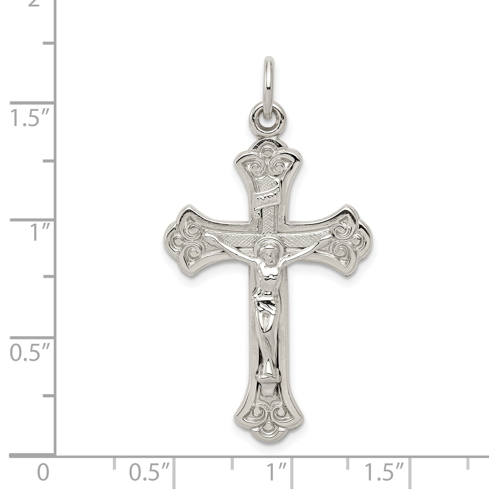 Sterling Silver 925 INRI Crucifix Pendant with Polished Finish, Solid Die Struck Design