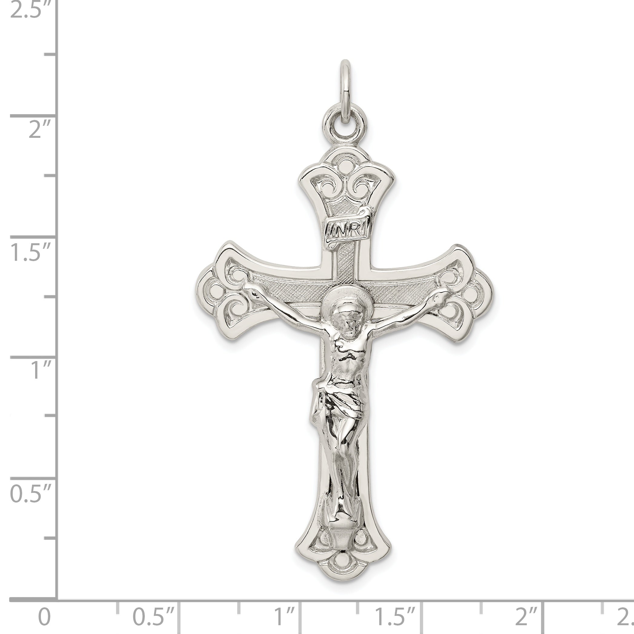 Sterling Silver 925 INRI Crucifix Pendant with Polished Palladium Finish