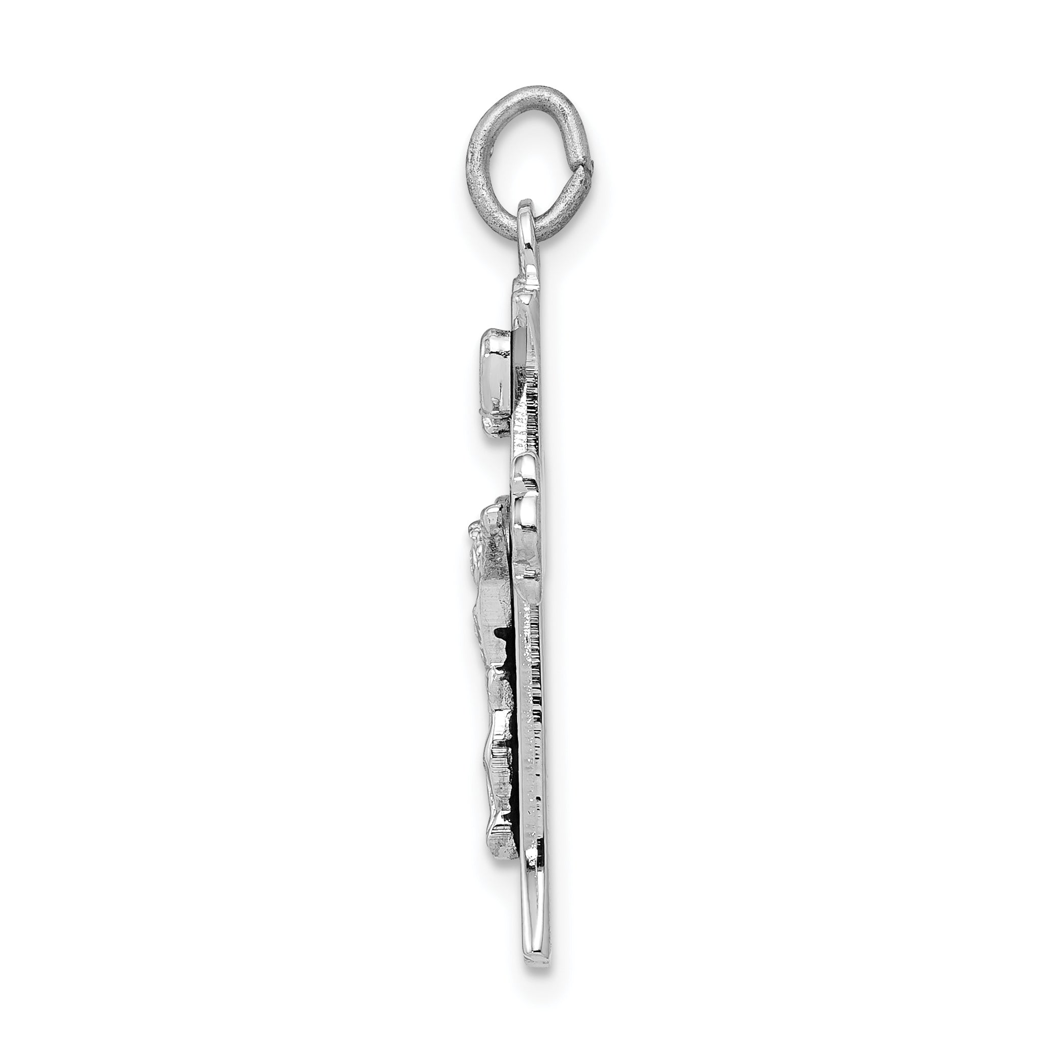 Sterling Silver 925 Rhodium-Plated INRI Crucifix Charm with Polished Enamel Detailing