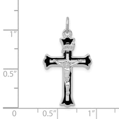 Sterling Silver 925 Rhodium-Plated INRI Crucifix Charm with Polished Enamel Detailing