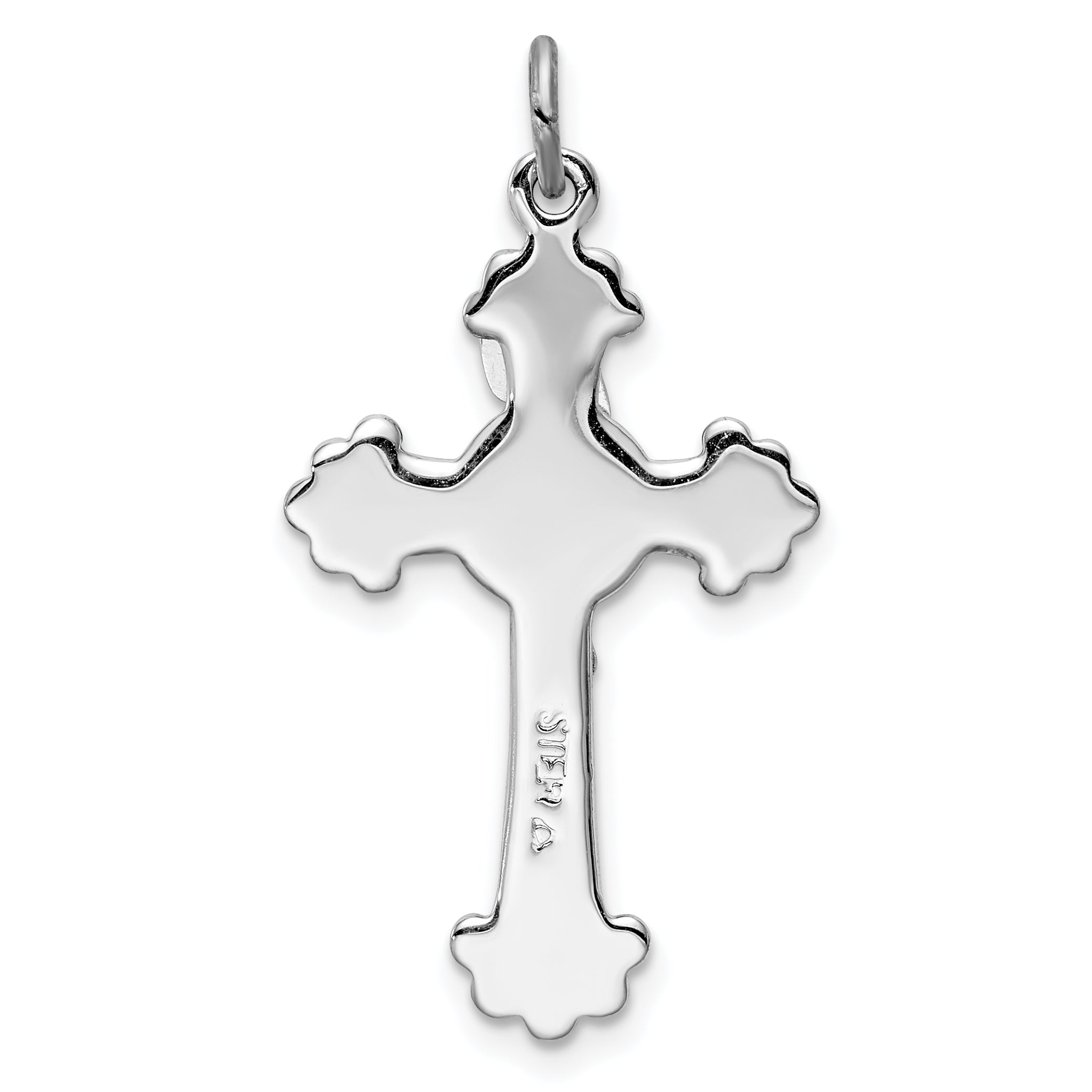 Sterling Silver Rhodium-Plated INRI Crucifix Charm with Polished Finish