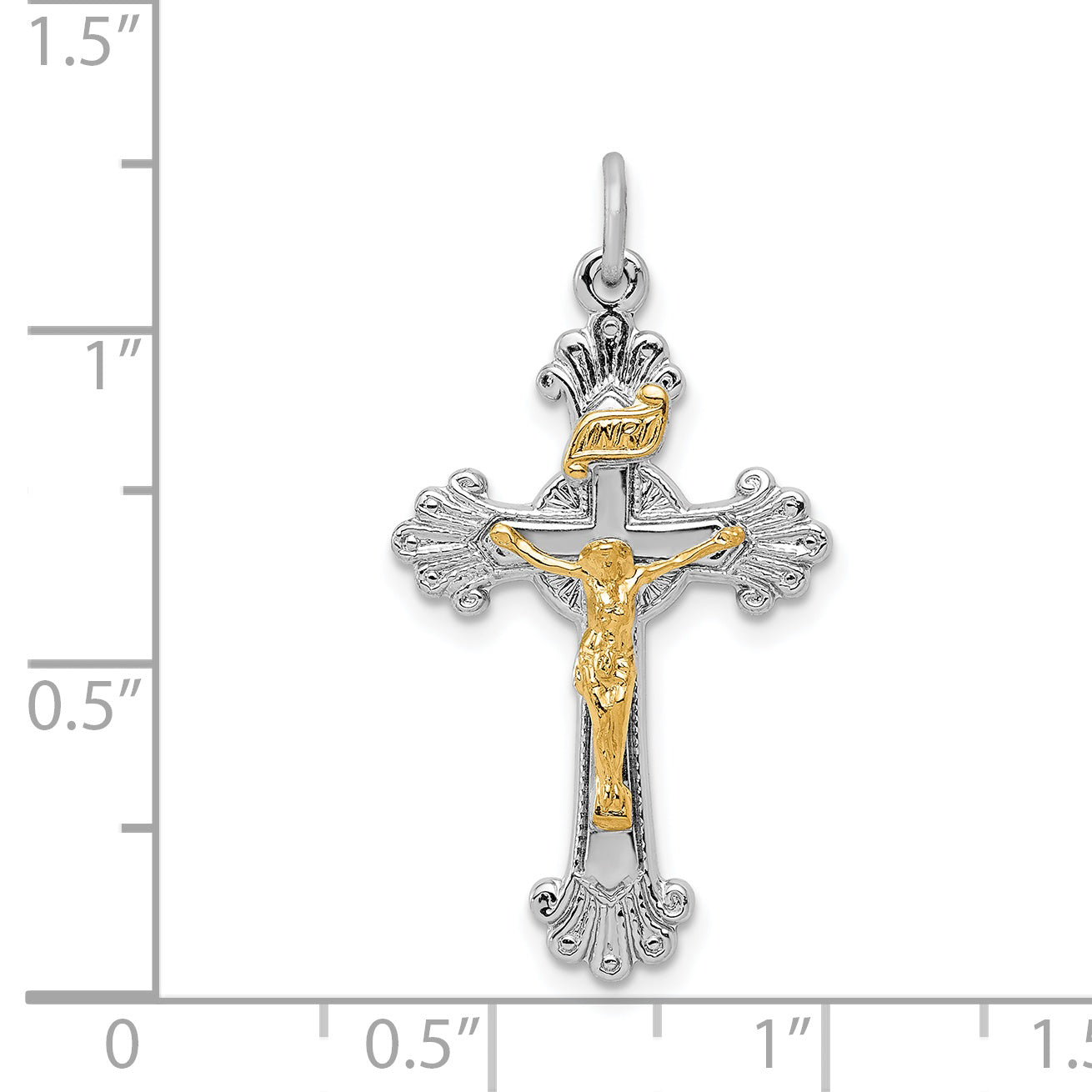 Sterling Silver Rhodium-plated & Vermeil INRI Crucifix Charm