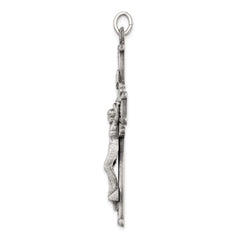 Sterling Silver 925 INRI Crucifix Pendant with Antiqued Polished Finish