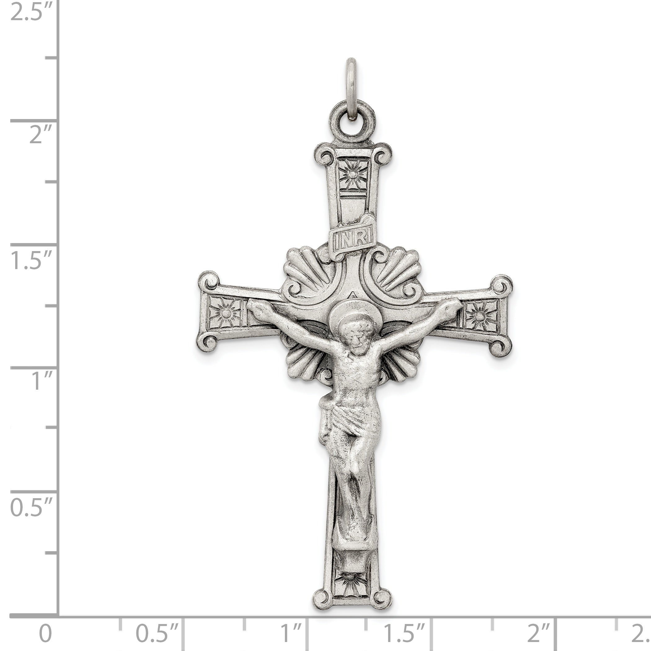 Sterling Silver 925 INRI Crucifix Pendant with Antiqued Polished Finish