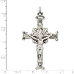 Sterling Silver 925 INRI Crucifix Pendant with Antiqued Polished Finish