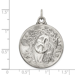 Sterling Silver 925 Ecce Homo Medal with Antiqued Finish Solid Pendant