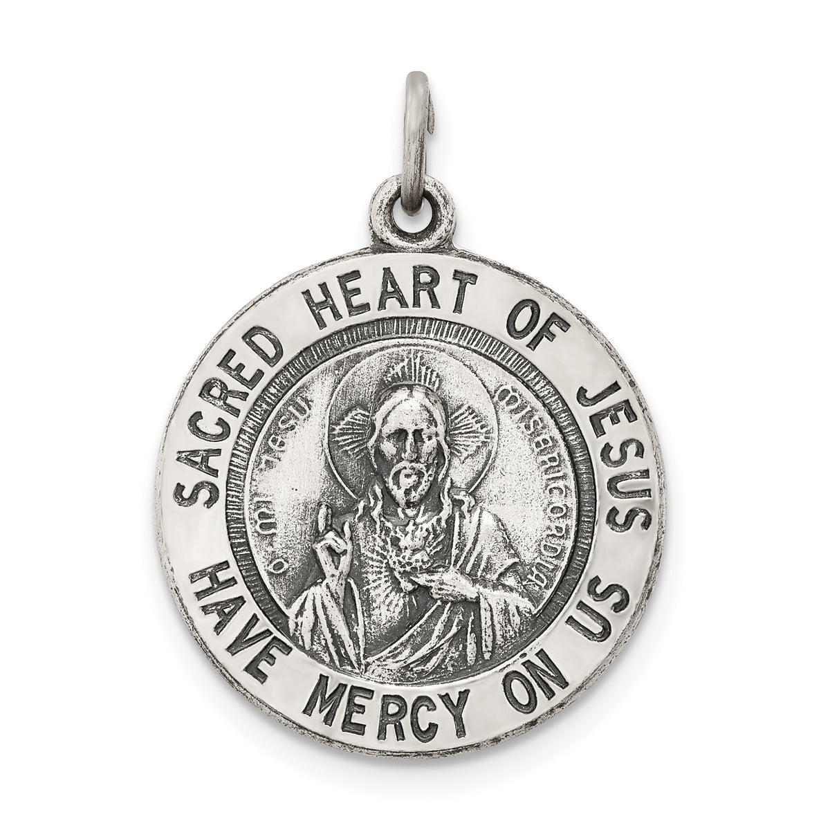 Sterling Silver Antiqued Sacred Heart of Jesus Medal