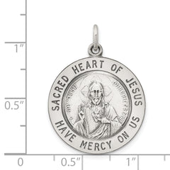 Sterling Silver Sacred Heart of Jesus Medal with Antiqued Finish