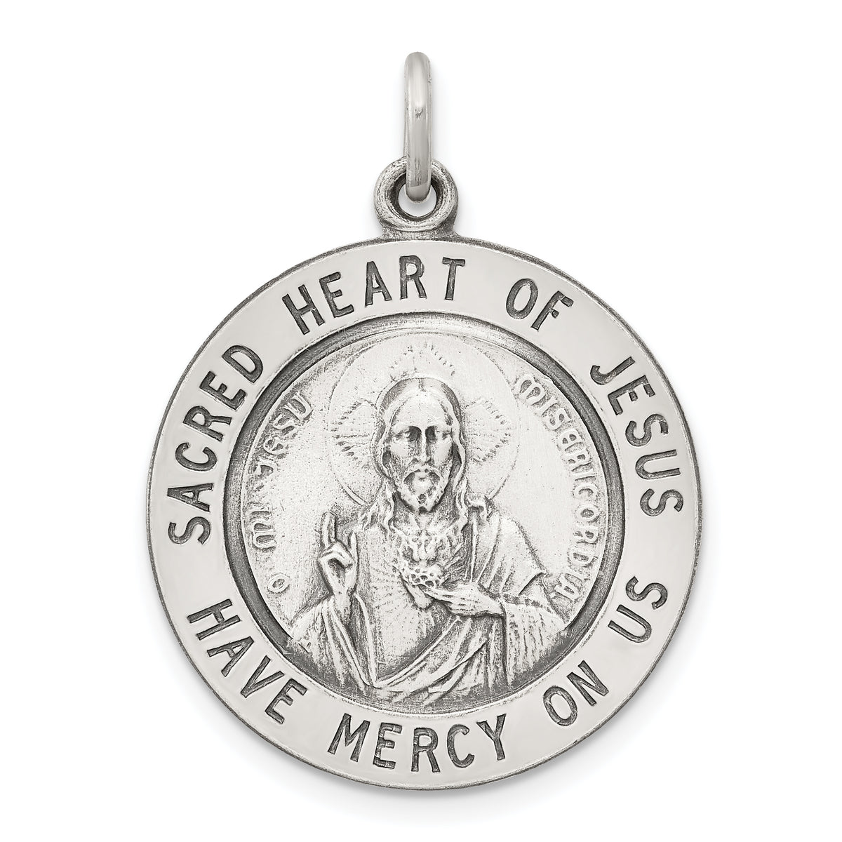 Sterling Silver Antiqued Sacred Heart of Jesus Medal