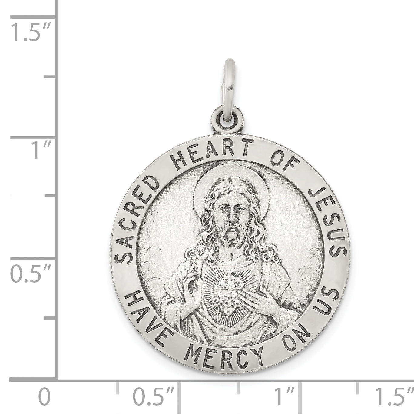 Sterling Silver 925 Sacred Heart of Jesus Medal with Antiqued Finish