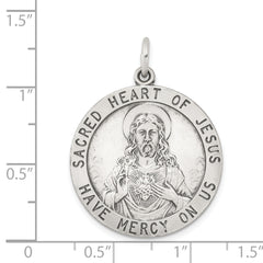 Sterling Silver 925 Sacred Heart of Jesus Medal with Antiqued Finish