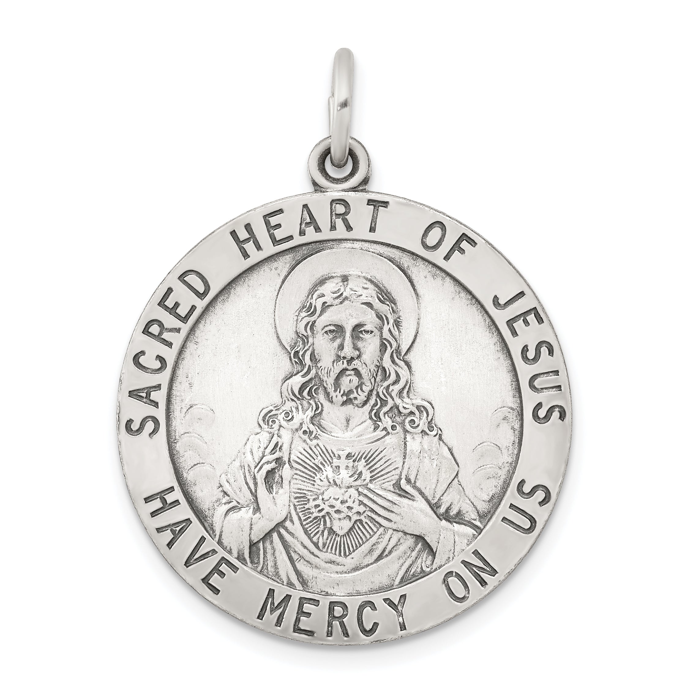 Sterling Silver Antiqued Sacred Heart of Jesus Medal