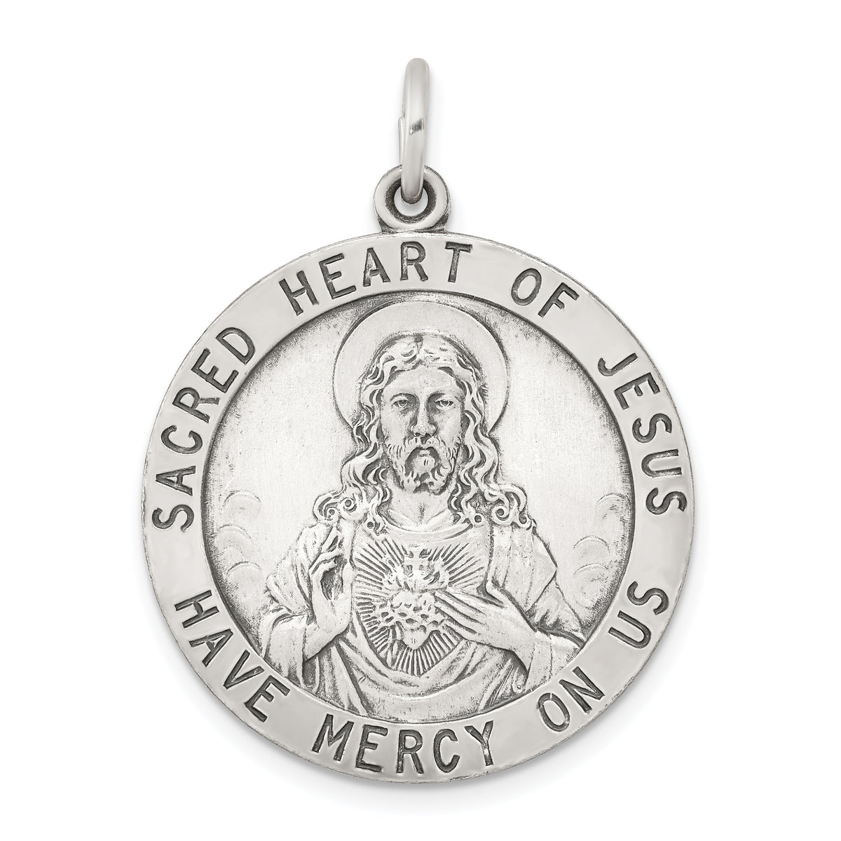 Sterling Silver Antiqued Sacred Heart of Jesus Medal