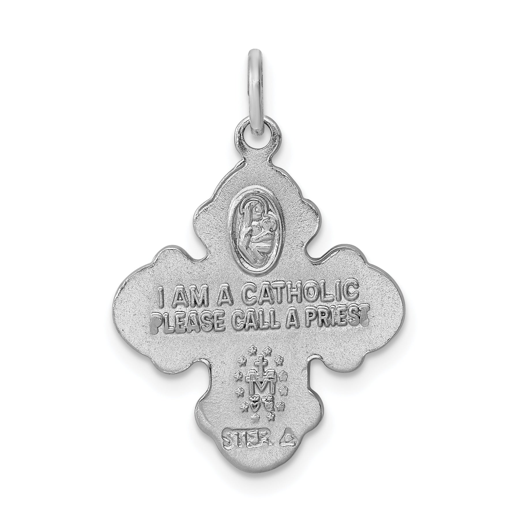 Sterling Silver Rhodium-Plated 4-Way Medal Pendant with Satin Finish