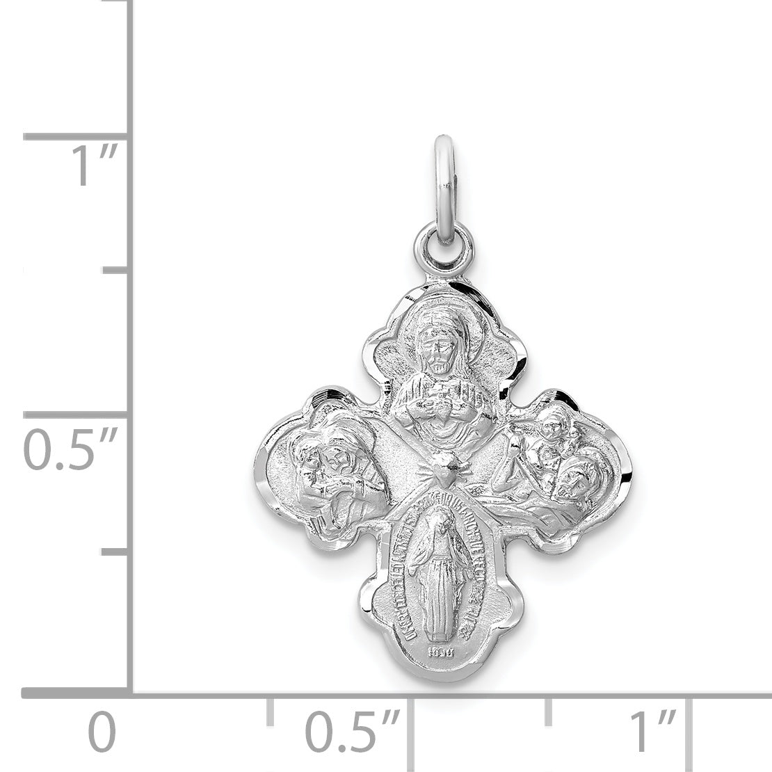 Sterling Silver Rhodium-Plated 4-Way Medal Pendant with Satin Finish