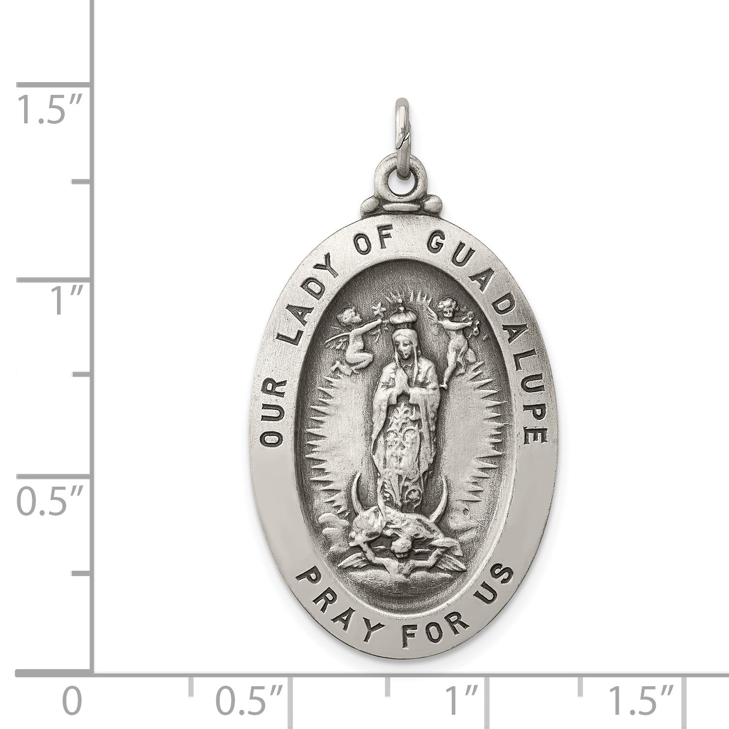 Sterling Silver Our Lady of Guadalupe Medal with Antiqued Finish 925 Solid