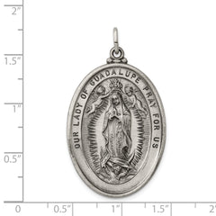 Sterling Silver 925 Our Lady of Guadalupe Antiqued Medal Charm Elegant Vintage Design