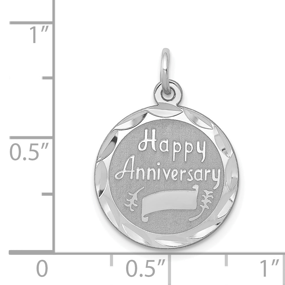 Sterling Silver 925 Happy Anniversary Charm with Rhodium-Plated Polished Finish