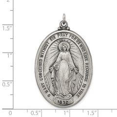 Antiqued Sterling Silver Miraculous Medal Pendant, Solid and Vintage-Inspired