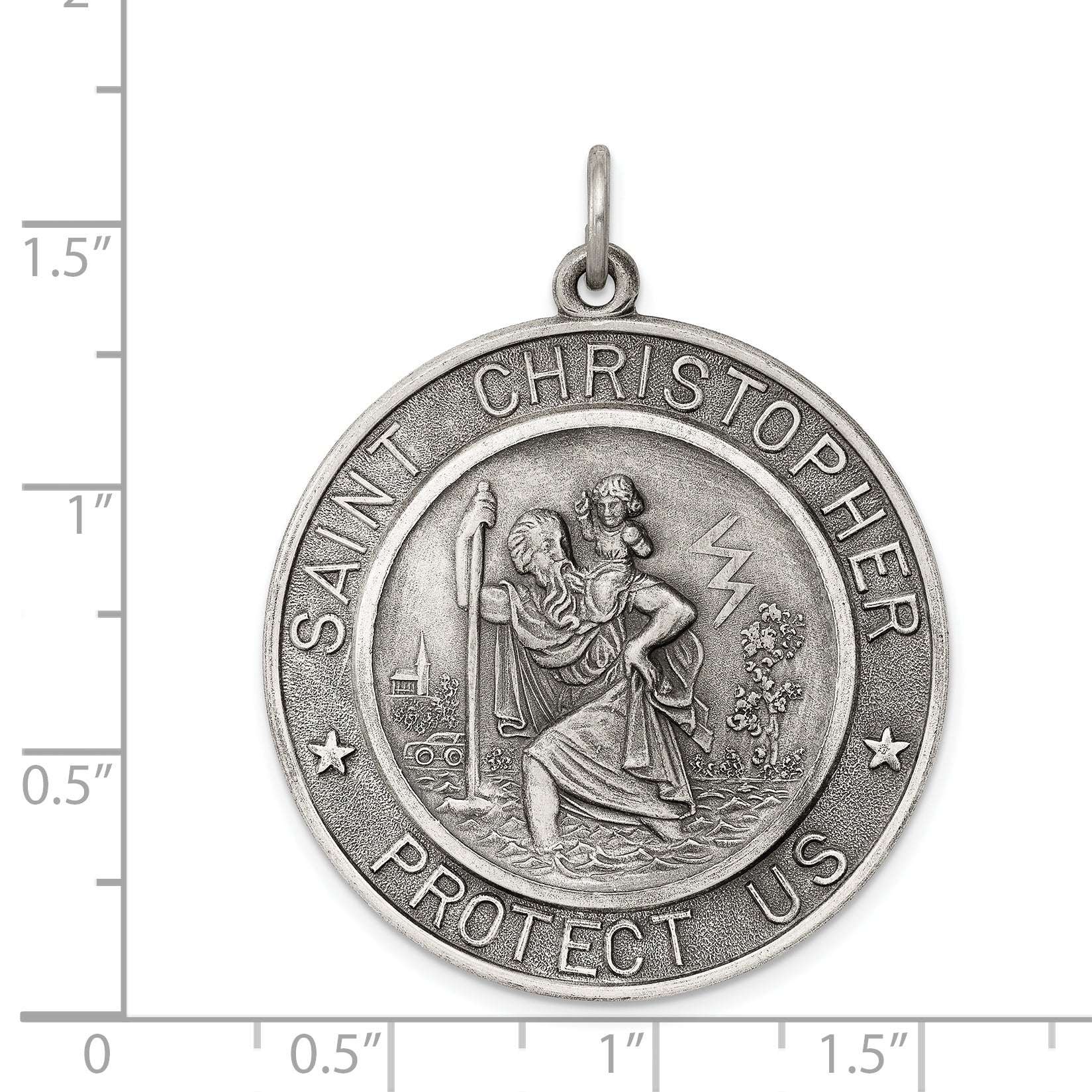 Sterling Silver 925 Antiqued St. Christopher Medal Solid Vintage-Inspired Charm