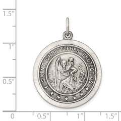 Sterling Silver 925 Antiqued St. Christopher Medal Pendant Solid Vintage Charm