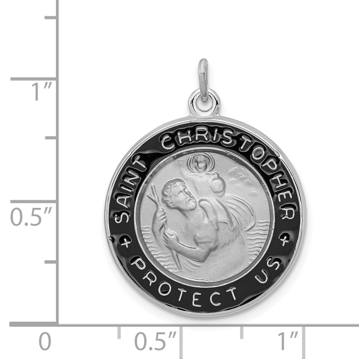 Sterling Silver 925 St. Christopher Medal with Rhodium Plating and Polished Enamel Finish